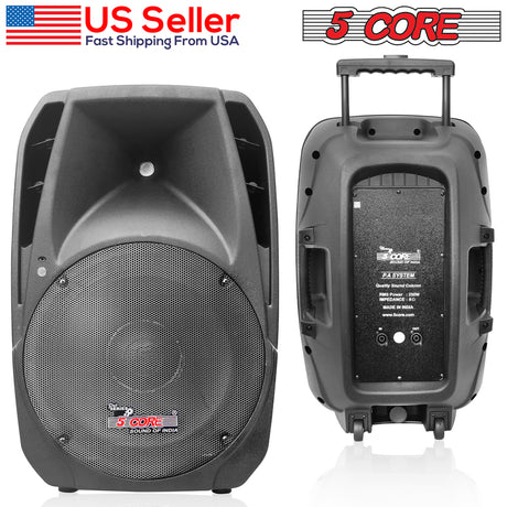 5 Core Premium 15" Inch Passive DJ PA Speaker System 250W RMS(1600W PMPO) ABS Lightweight Cabinet XLR,1/4,Speakon, Connections Daisy Chain Compatible, 8 Ohm, Lightweight, Stand Mountable PC 42