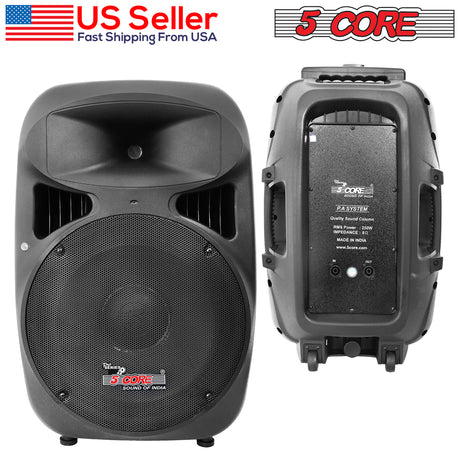 5 CORE Premium 15" Inch Passive DJ PA Speaker System 250W RMS(1600W PMPO) ABS Lightweight Cabinet XLR,1/4,Speakon, Connections Daisy Chain Compatible, 8 Ohm, Lightweight, Stand Mountable PC 15