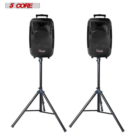 Premium 15" Inch Passive DJ PA Speaker Pair System Each 250W RMS(1600W PMPO) ABS Lightweight Cabinet XLR,1/4,Speakon, 8 Ohm, Stand Mountable With Tripod Speaker Stand & Bag 5 Core PC SS 2PCS