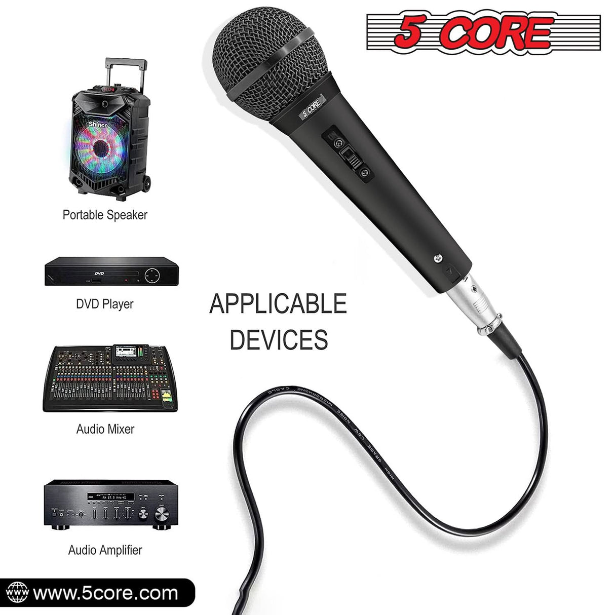 5Core XLR Microphone Dynamic Mic Karaoke Singing Studio Mics Handheld Microfono