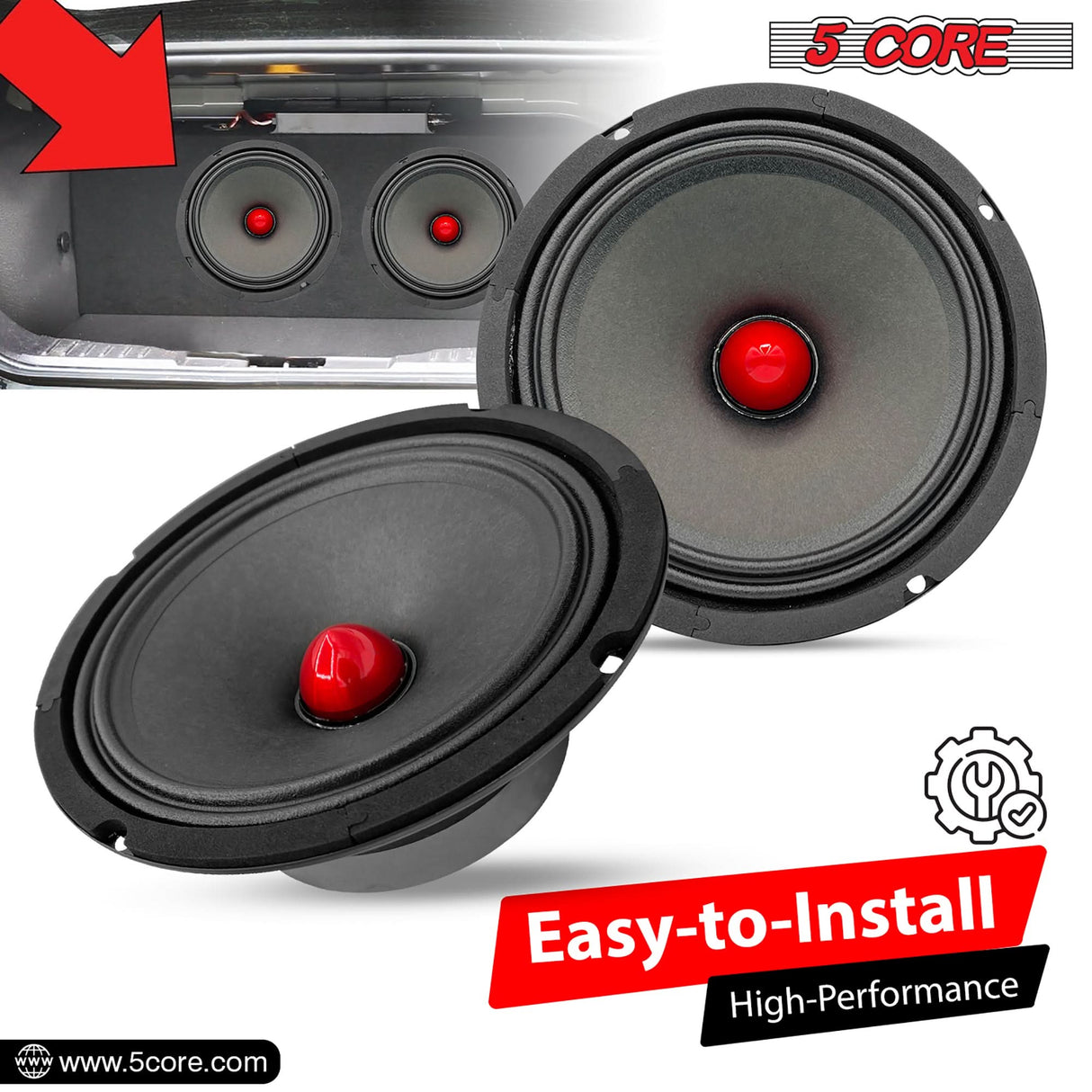 5Core 8 Inch Midrange Door Speaker 500W PMPO Subwoofer w Aluminum Bullet 4Ω Sub Woofer