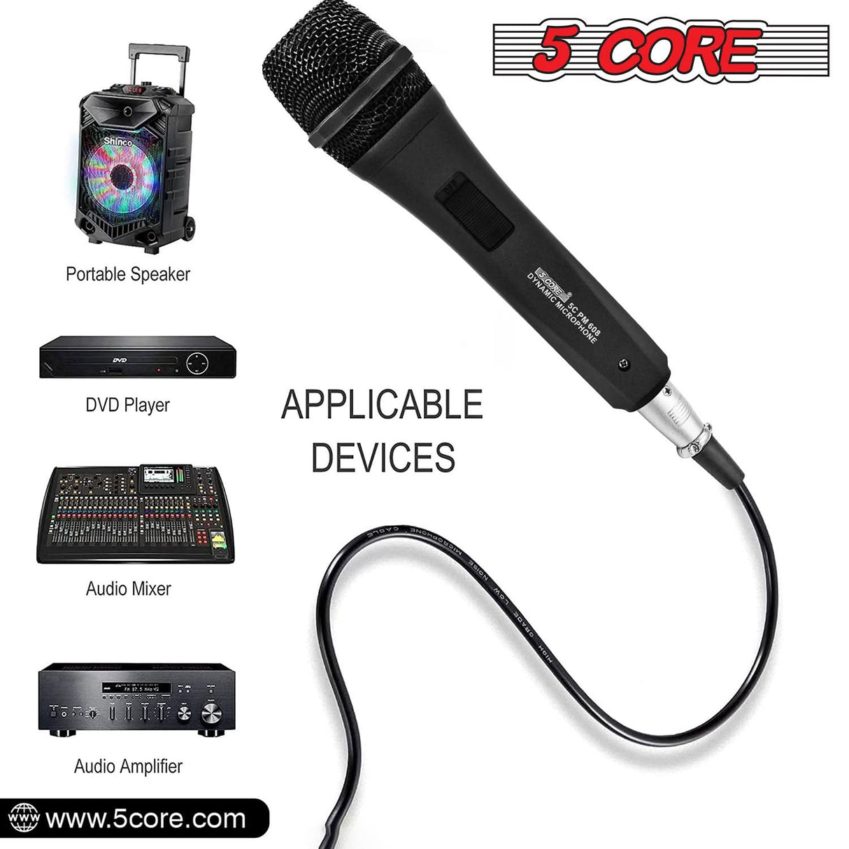 5Core XLR Microphone Dynamic Mic Karaoke Singing Studio Mics Handheld Microfono