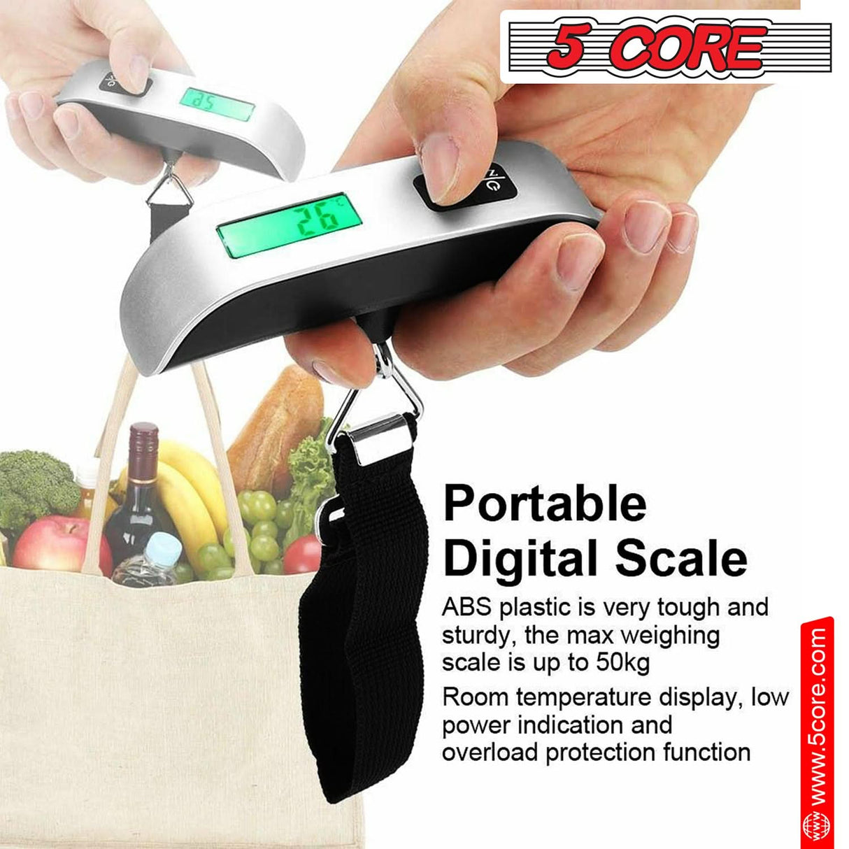 5Core Digital Luggage Scale Travel Weight Scales Hanging Baggage Weighing Machine