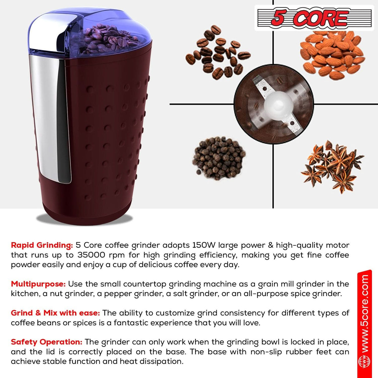 Compact 85 Gram Capacity Electric Coffee Grinder