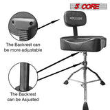 5 Core Drum Throne with Back Support Black| Premium Height Adjustable Padded Drum Stool| Portable Drummer Throne with Anti-Slip Feet & Back rest| with two Drumsticks- DS CH BLK REST