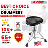 5 Core Drum Throne Saddle Black| Heavy Duty Height Adjustable Padded Comfortable Drum Seat| Stools Chair  Style with Double Braced Anti-Slip Feet and Two Drumsticks for Adults Drummers- DS CH BLK SDL HD