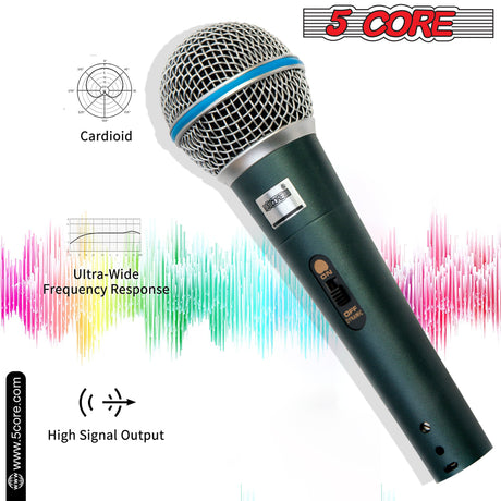 5 CORE Premium Vocal Dynamic Cardioid Handheld Microphone Unidirectional Mic with 12ft Detachable XLR Cable to ¼ inch Audio Jack, Mic Clip, and On/Off Switch for Karaoke Singing BETA