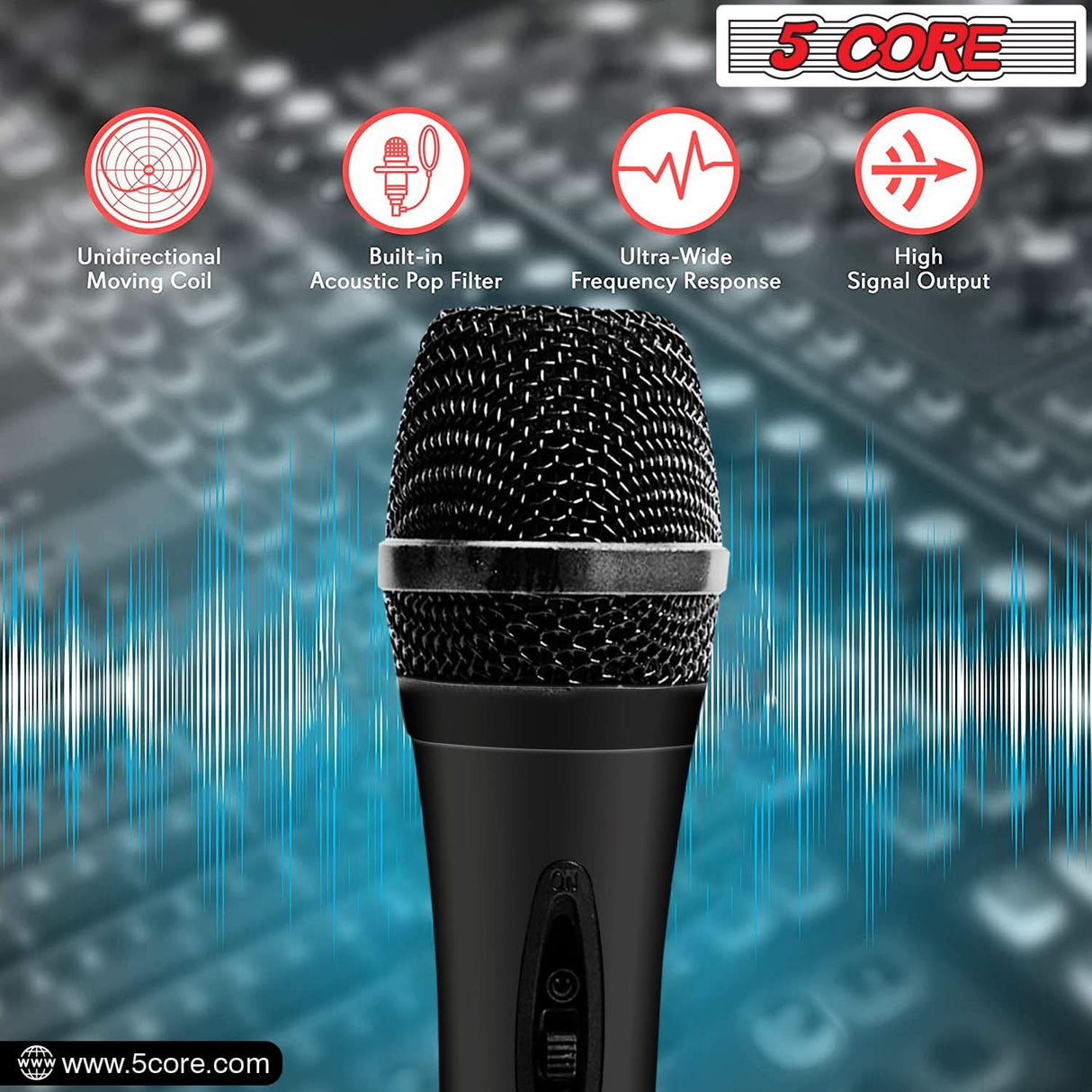 5Core XLR Microphone Dynamic Mic Karaoke Singing Studio Mics Handheld Microfono