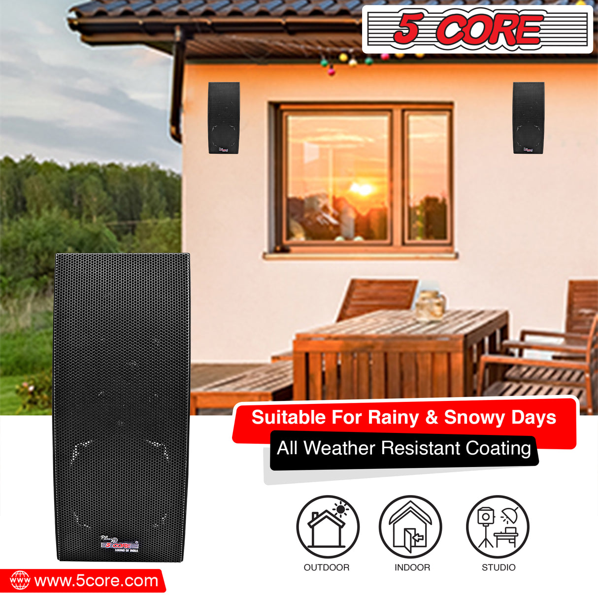5 CORE 4.5 Inch Wall Mount Home Speaker System Indoor/Outdoor 30W Moist Proof All Weather Resistance High Performance Surround Sound Wall Speakers with Effortless Mounting Swivel Brackets Wired WS-60