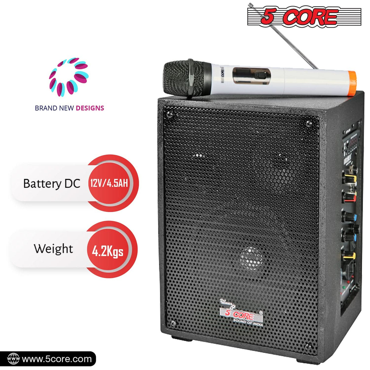 5Core Portable PA Speaker System 40W + Wireless Mic Rechargeable Public Speaking Machine