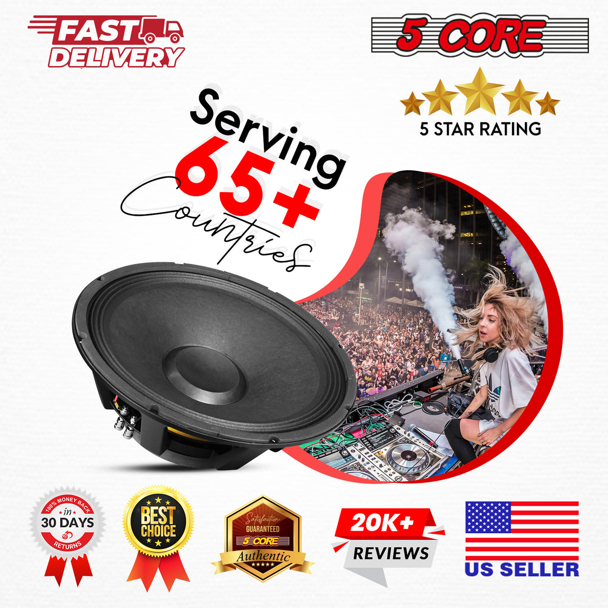 5Core 15 Inch Subwoofer Speaker 1500W Peak 8 Ohm Full Range Replacement DJ Sub Woofer