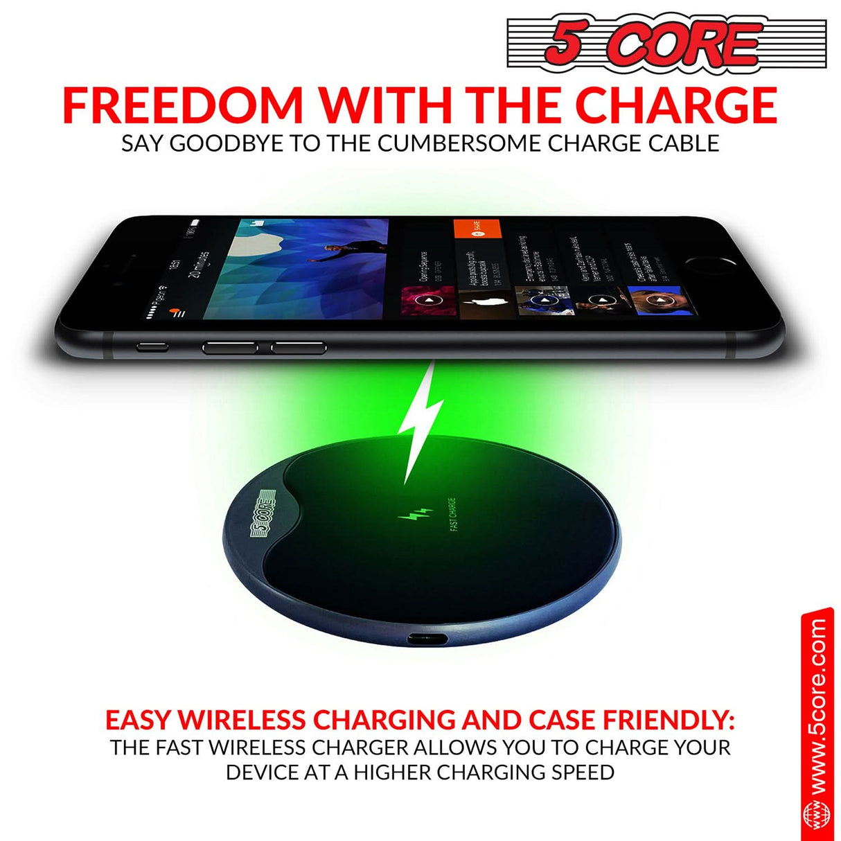 Qi-Certified 5 Core Wireless Phone Charging Pad