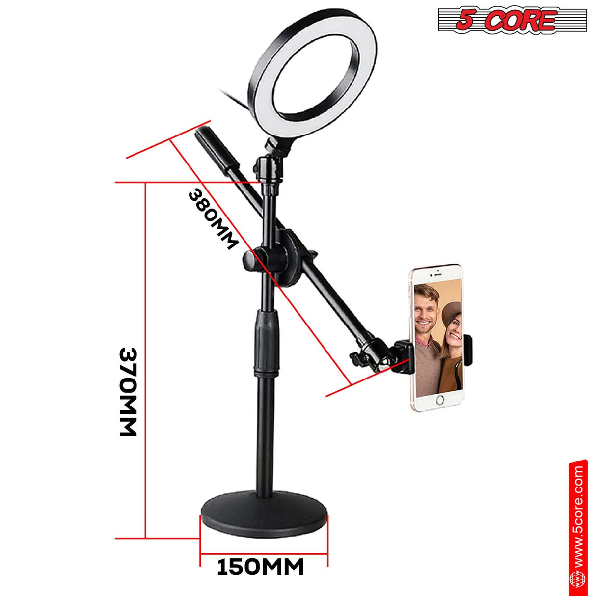 5Core 6 inch Ring Light + Cell Phone Stand Adjustable Ringlight LED w Phone Holder