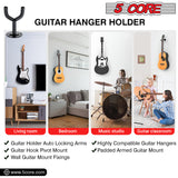 Guitar Wall Mount, Black Guitar Wall Hanger| 2 Pack Guitar Hanger| V-Shaped Secure and Sturdy Guitar Holder Wall Mount| Guitar Accessories for Acoustic, Electric, Bass Guitar,  Mandolin- GH ST 2PCS