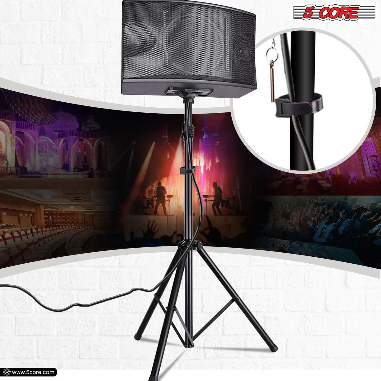 5Core Speaker Stand Tripod Tall Adjustable 72 Inch DJ Pole Mount Studio Monitor Stands BLACK