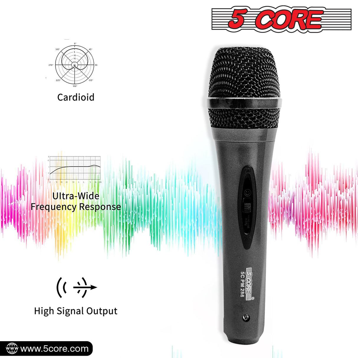Microphone Pro Microphone Dynamic Mic XLR Audio Cardiod Vocal Karaoke 5Core (Model 286)