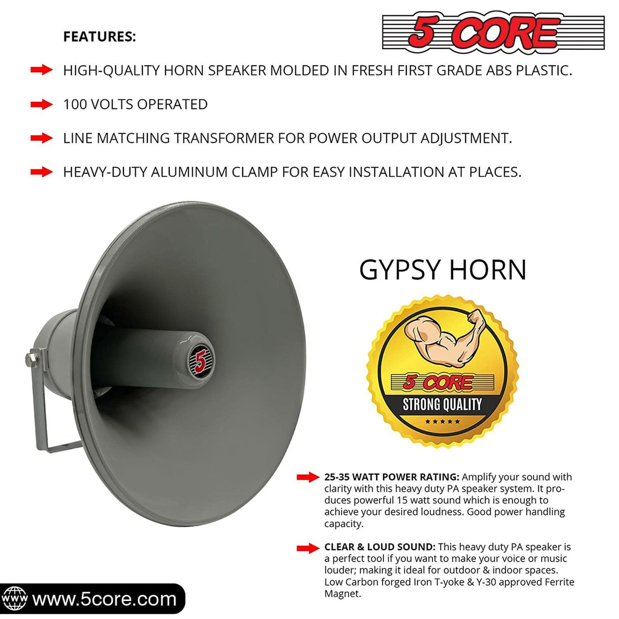 5Core PA Horn Loud Speaker 12 Inch Outdoor Indoor 35W 8 Ohm Multi Purpose Loudspeaker