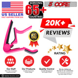 5 Core Guitar Capo Pink | 6-String Capo for Acoustic and Electric Guitars, Bass, Mandolin, Ukulele- CAPO PNK 1Pc