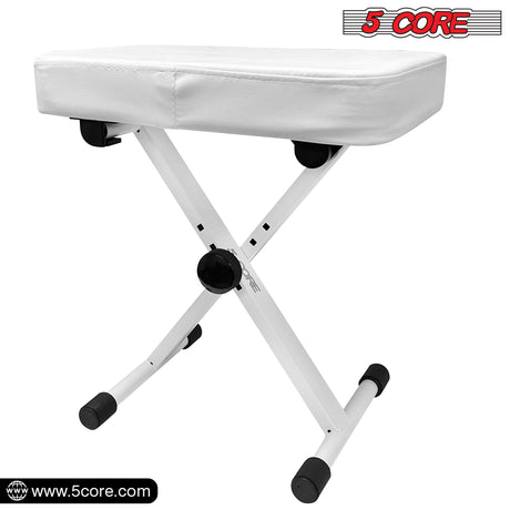 5 Core Keyboard Bench X-Style Cushion Padded Piano Bench Adjustable Stool Chair Seat Flame Retardant Cotton Non-Skid Design White KBB WH HD