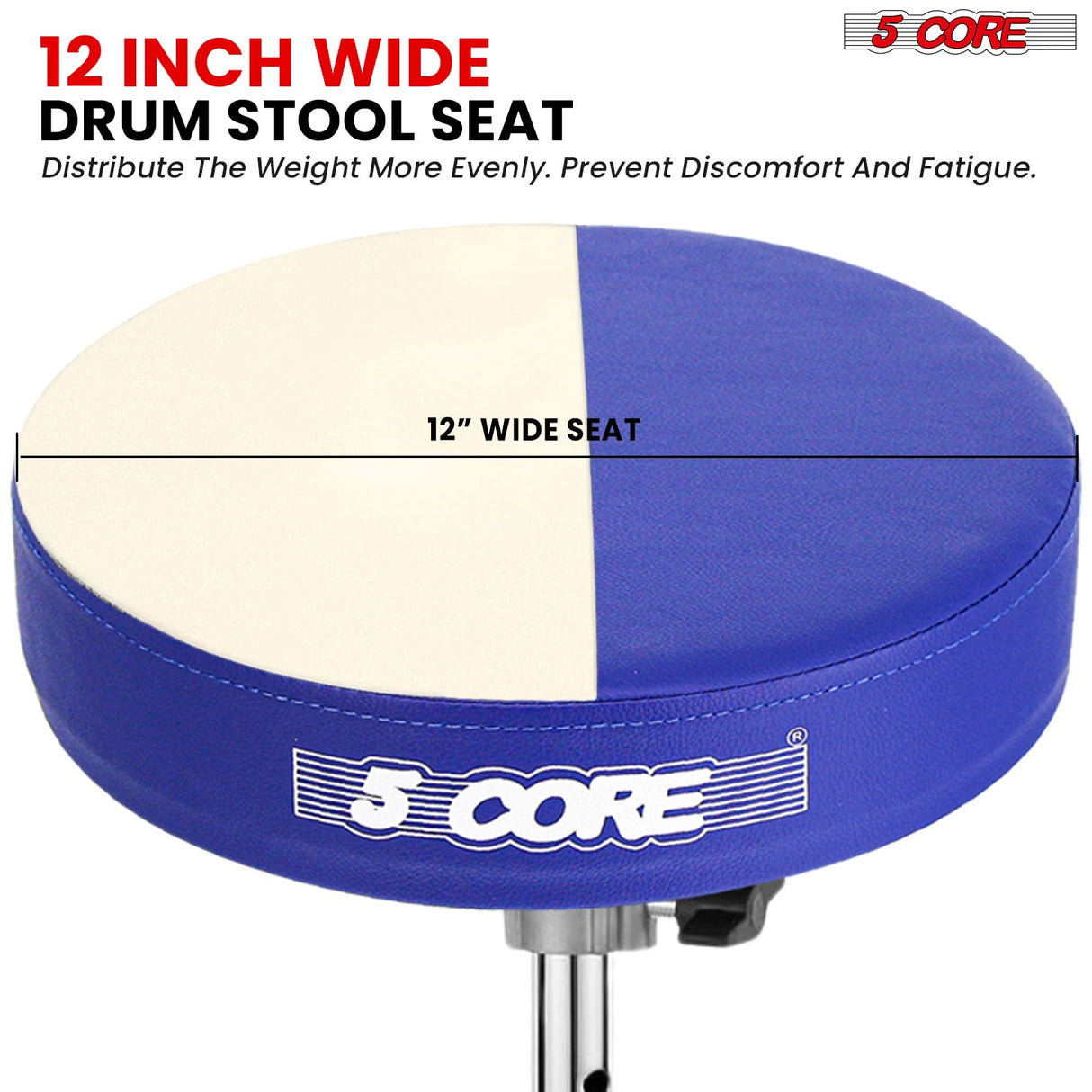 Comfortable drum seat with a wide seat, durable padding, and adjustable height for better posture and support.