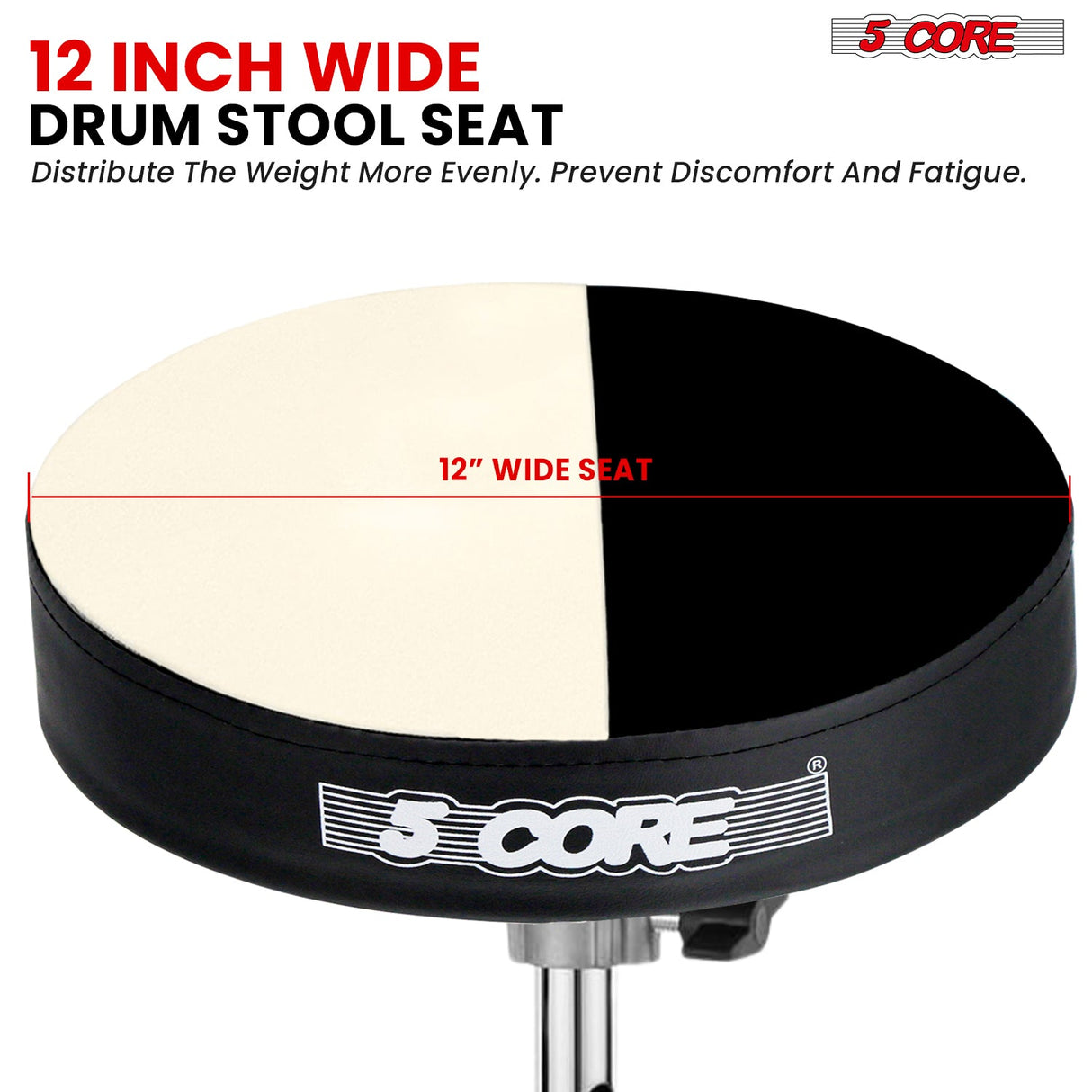 High-quality drum seat with a wide seat, thick cushioning, and a strong metal frame for durability and comfort.