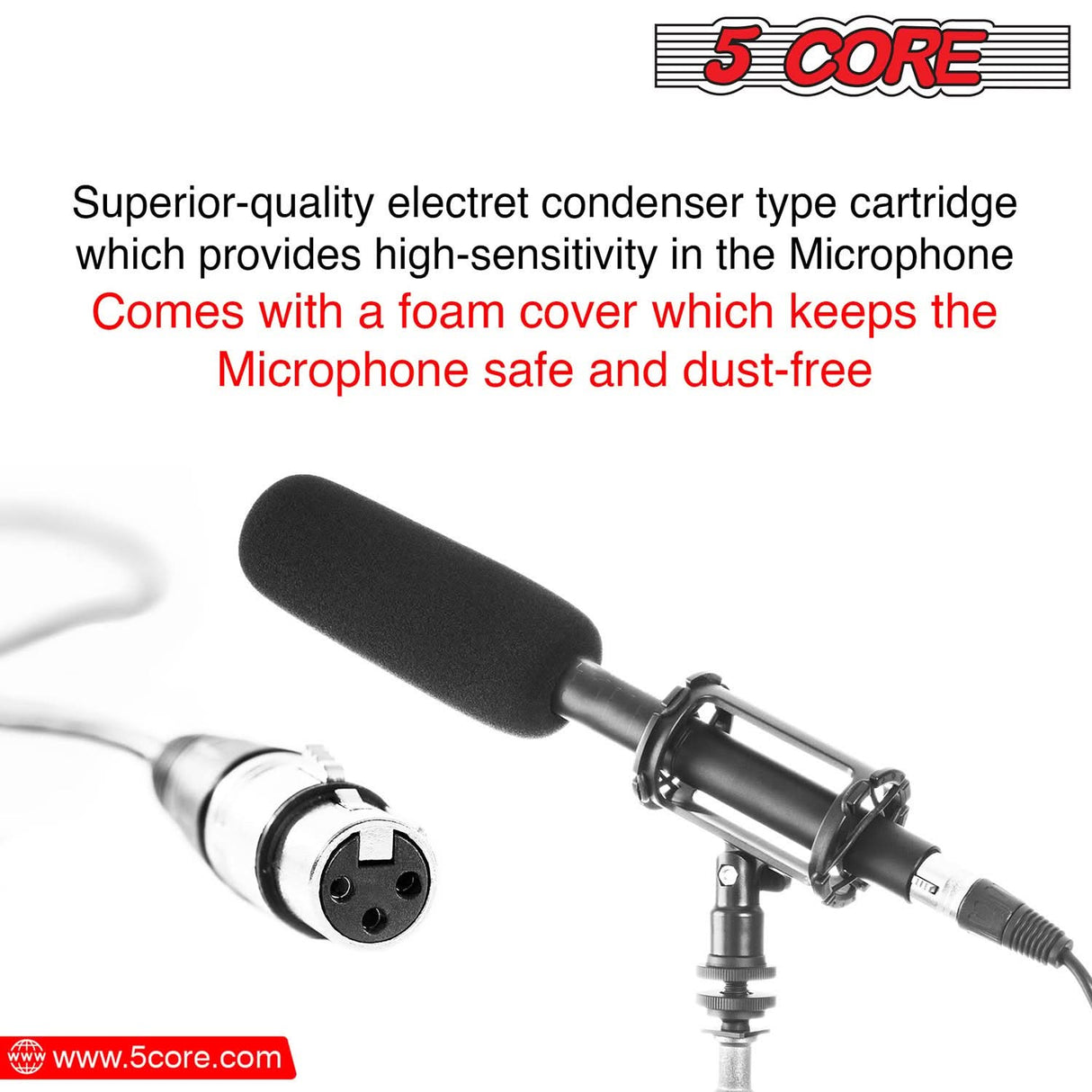 5Core Interview Microphone Condenser Shotgun Mic w Uni-Directional Pickup XLR Connection