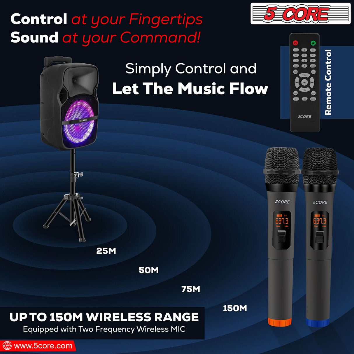 5Core PA system with wireless microphone and speakers for karaoke events.