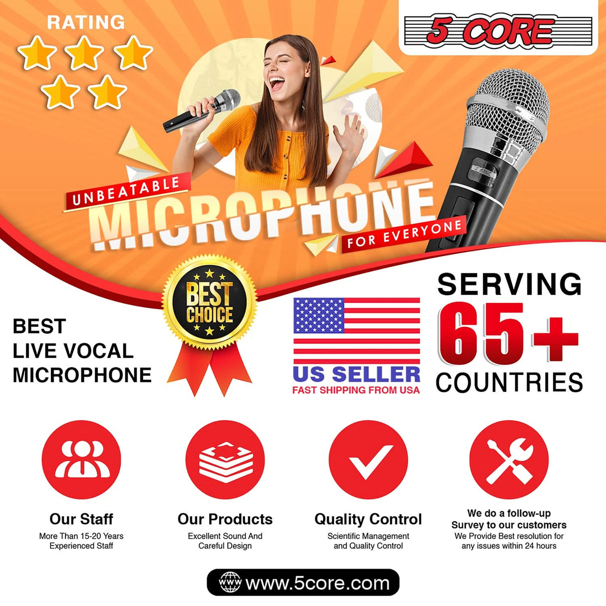 5Core XLR Microphone Dynamic Mic Karaoke Singing Studio Mics Handheld Microfono