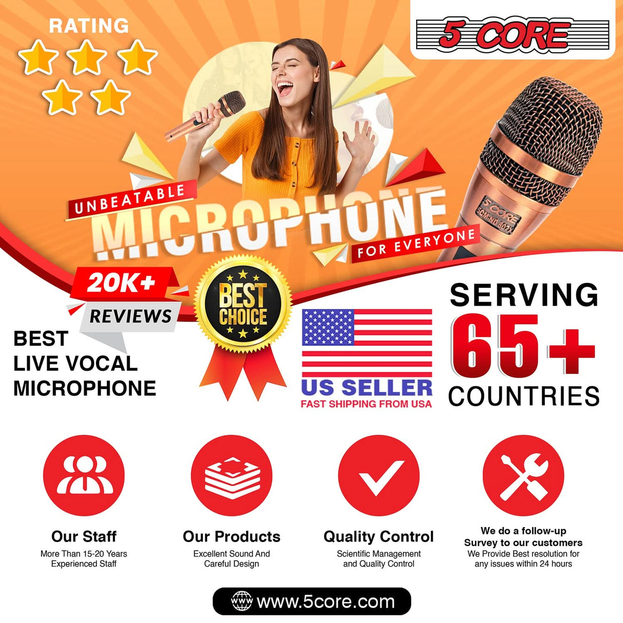 5Core XLR Microphone Dynamic Mic Karaoke Singing Studio Microfono Handheld Mics