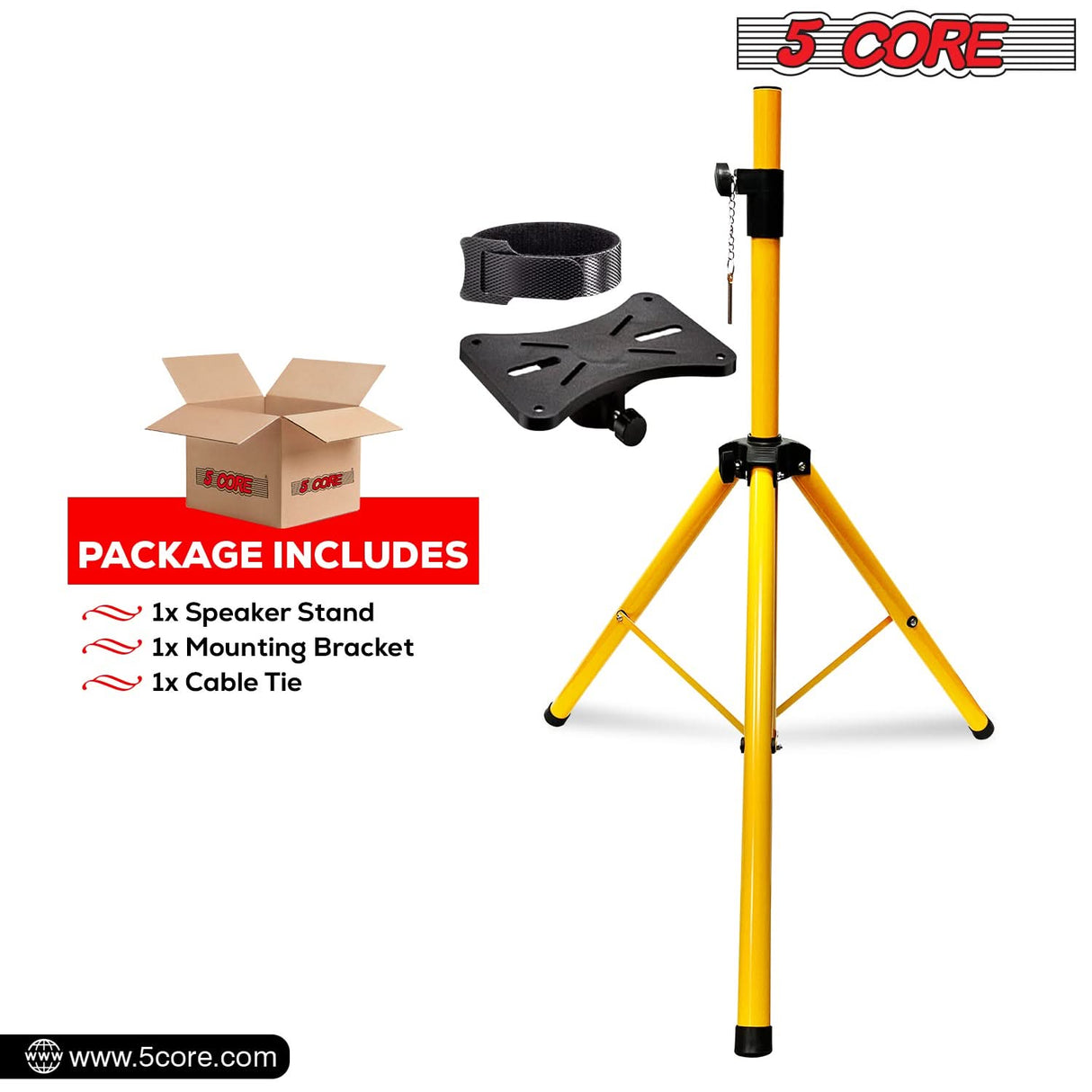 5Core Speaker Stand Tripod Tall Adjustable 72 Inch DJ Studio Monitor Stands Pole Mount Yellow