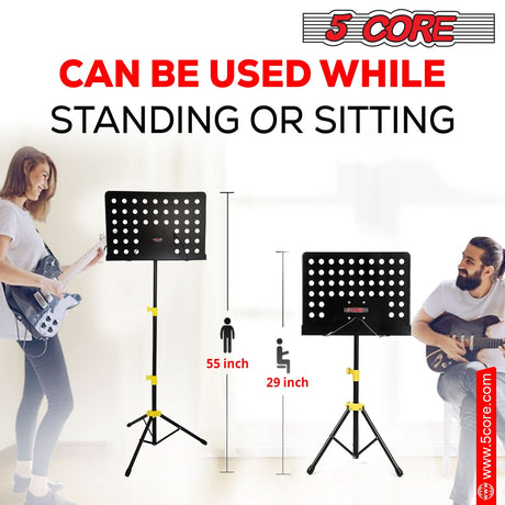 5Core Music Stand For Sheet Music Portable Tripod Adjustable Folding Note Holder Yellow