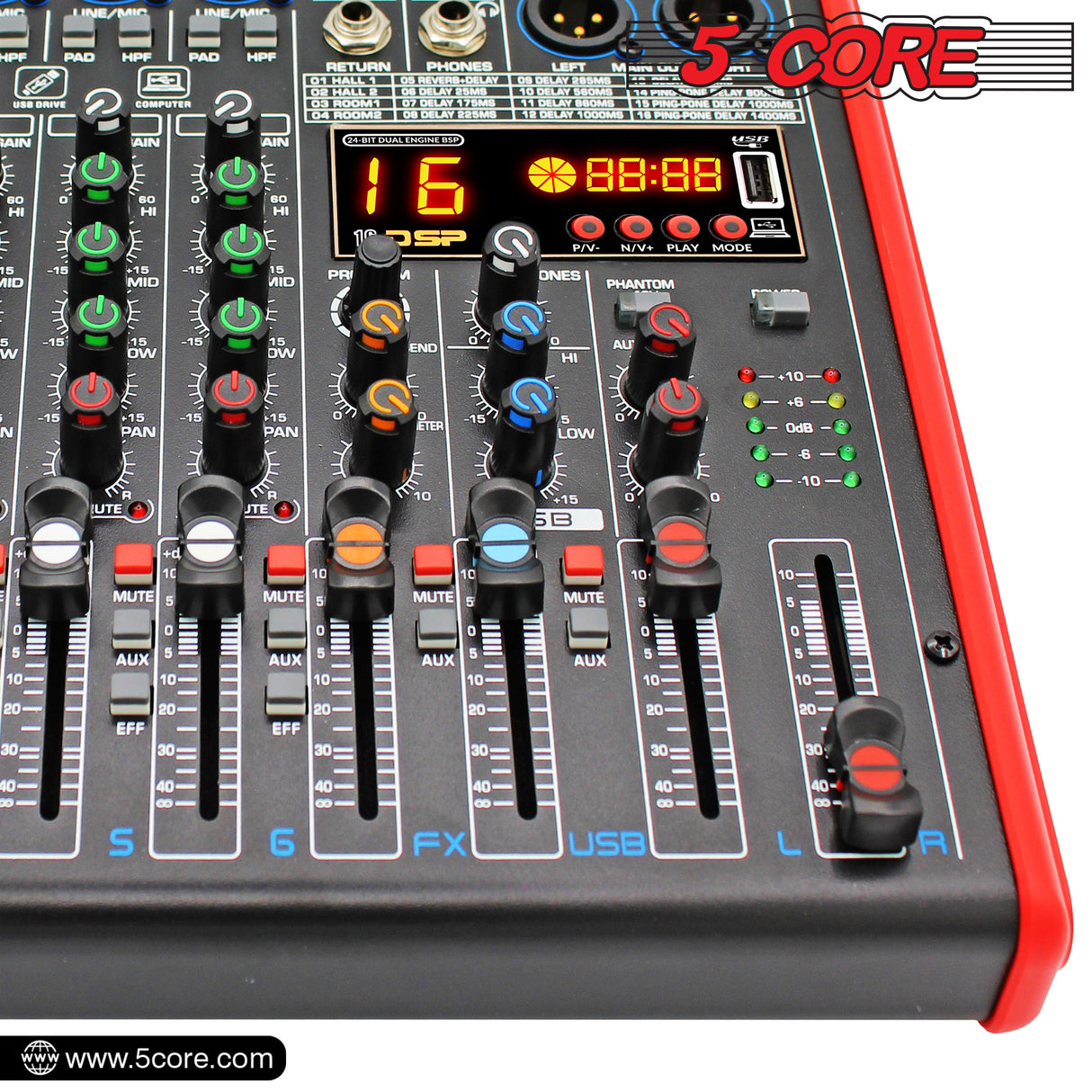 5 Core 6 Channel Compact Studio Mixer with Built-In Effects & USB Interface Bluetooth- Digital Mixer for Home Studio Recording, Podcast DJs and more MX 6CH XL