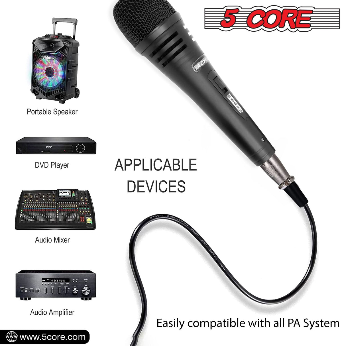 5Core XLR Microphone Dynamic Mic Karaoke Singing Studio Microfono Handheld Mics