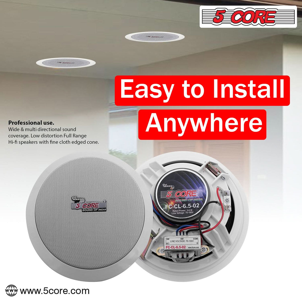 6.5 inch Ceiling Speaker 60W for Clear Home Audio