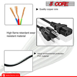 5 Core 2 Pieces Extra Long AC Wall Power Cord for Led TV Computer PS3 - PS5 6Feet 3 Prong PC 1001 2 Pcs