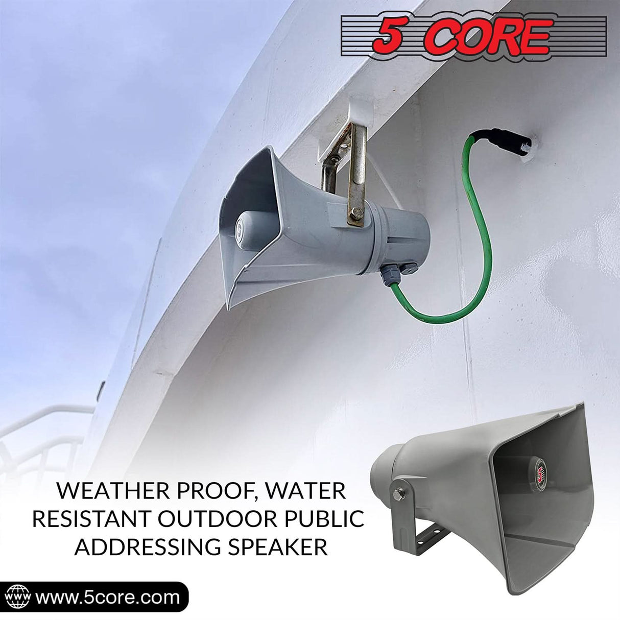 5 Core PA Horn Speaker Outdoor 8x16" Siren Loudspeaker • 40W RMS Loud Megaphone Driver Horn