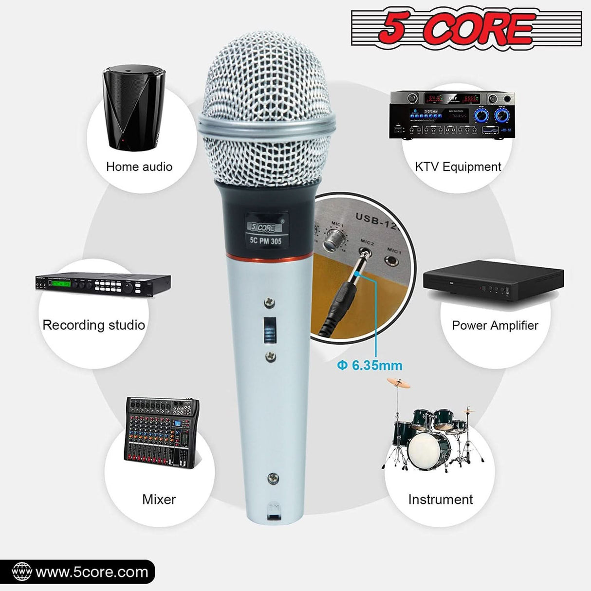 5Core XLR Microphone Dynamic Mic Karaoke Singing Studio Mics Handheld Microfono