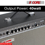 5 Core 40W Guitar Amplifier Black - Clean and Distortion Channel - Electric Amp with Equalization and AUX Line Input - for Recording Studio, Practice Room, Small Courtyard- GA 40 BLK