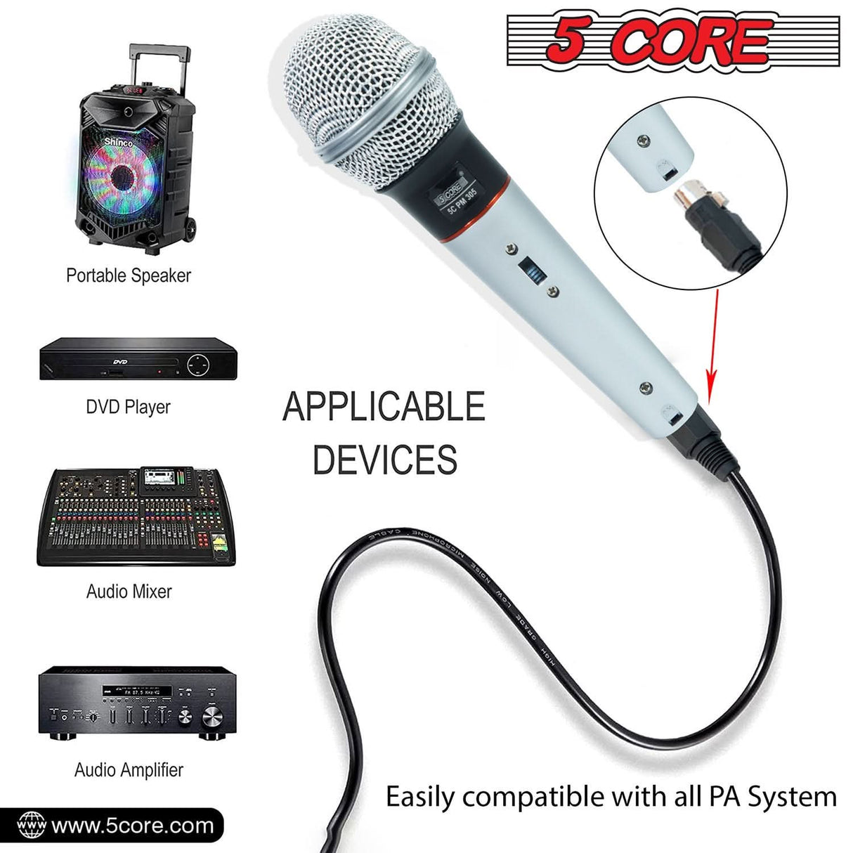 5Core XLR Microphone Dynamic Mic Karaoke Singing Studio Mics Handheld Microfono