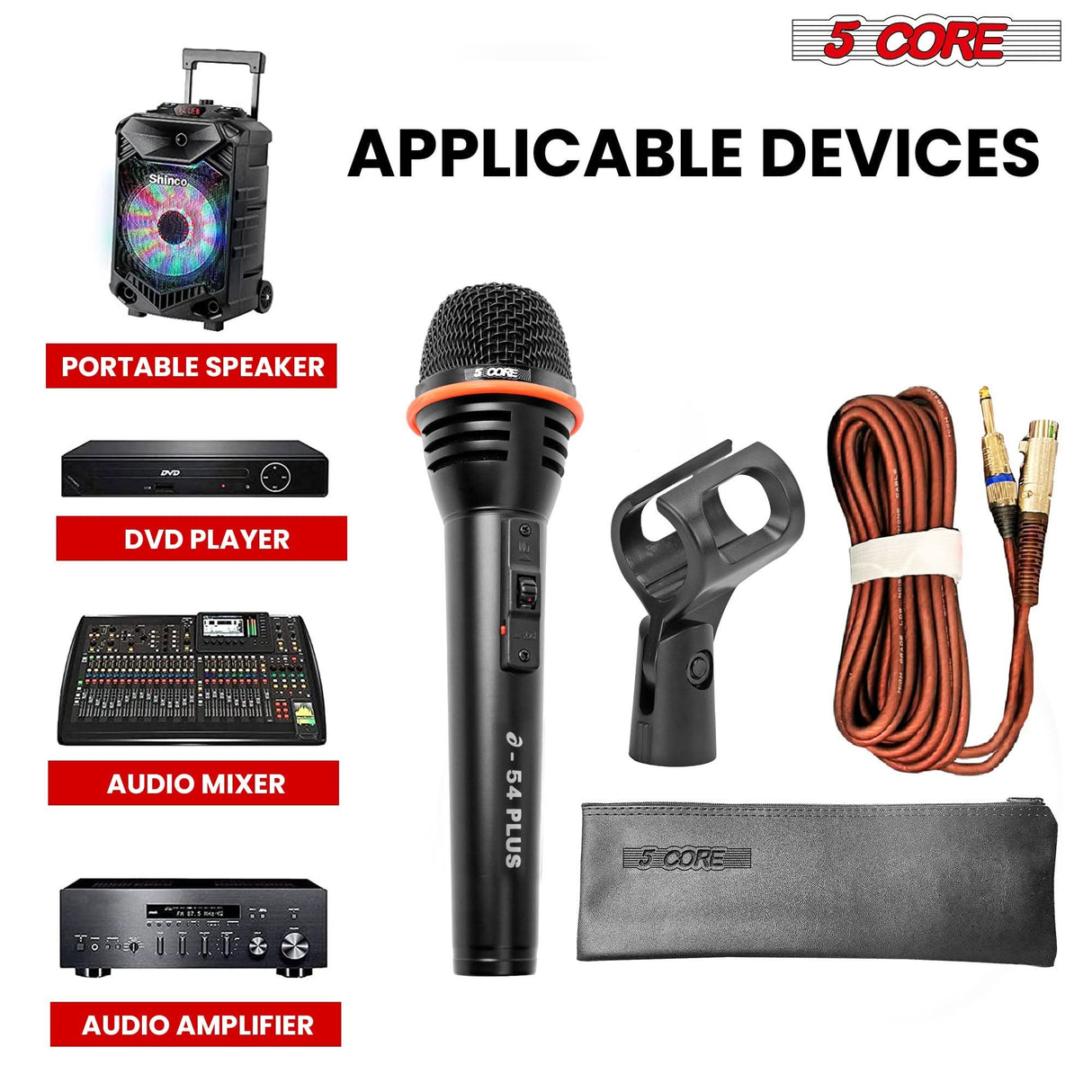 5Core XLR Microphone Dynamic Mic Karaoke Singing Studio Mics Handheld Microfono