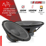 5 Core 12 Inch Full Range Subwoofer - 1200W Peak, 8 Ohm, 23 Oz Magnet DJ Replacement