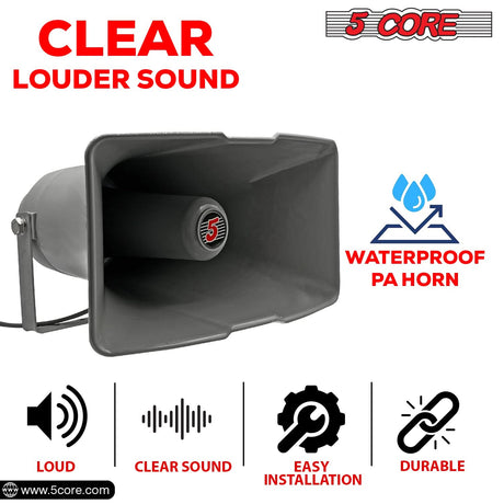 5 Core PA Horn Speaker Outdoor Siren Loudspeaker 35W RMS Loud Megaphone Driver Horn