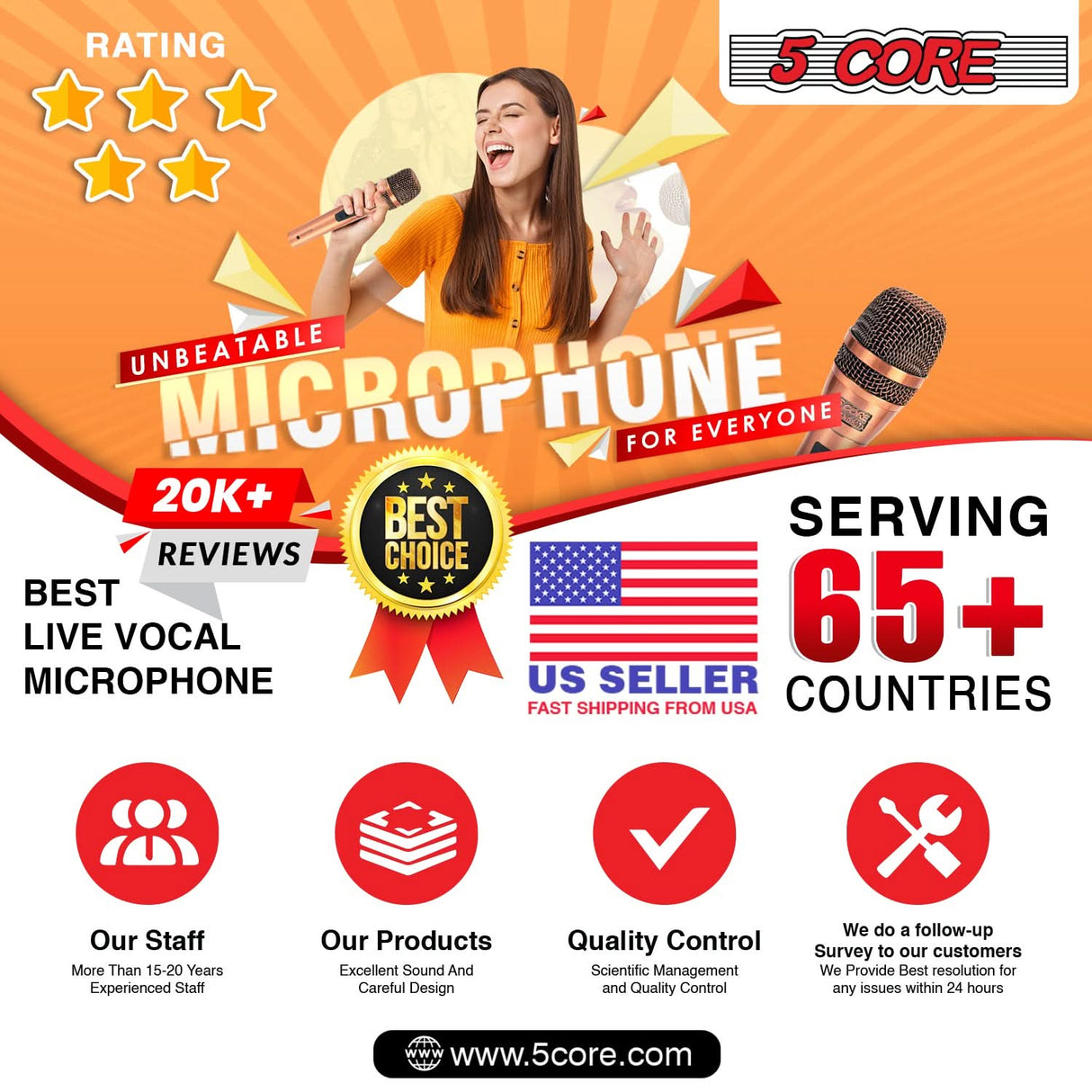 5Core XLR Microphone Dynamic Mic Karaoke Singing Studio Microfono Handheld Mics