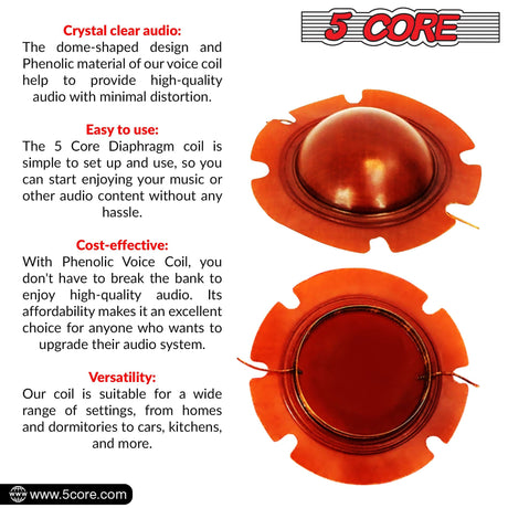 5Core 2 Inch Diaphragm Replacement 50 Pack Phenolic Voice Coil 51mm + Kapton Former Diameter Horn