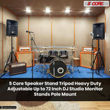 5Core Speaker Stand Tripod Tall Adjustable 72 Inch DJ Pole Mount Studio Monitor Stands BLACK