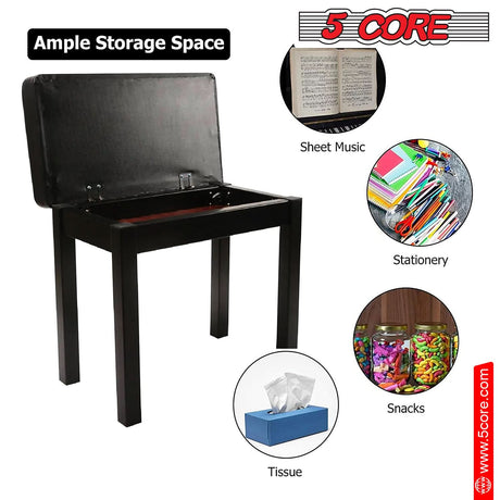 5Core Piano Bench with Storage Compartment Keyboard Stool w Iron Legs Comfortable Waterproof Seat