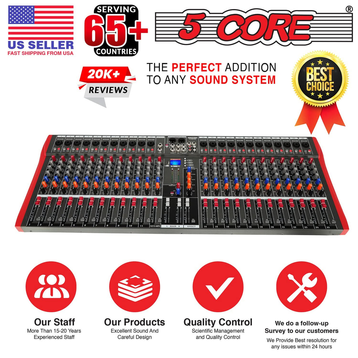 5Core Audio Mixer 24 Channel DJ Mixing Board Bluetooth USB Analog Professional Mezclador De Audio