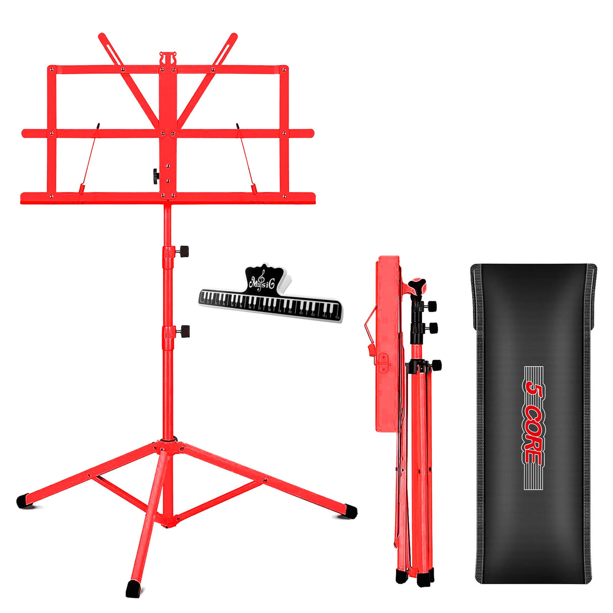 5Core Music Stand For Sheet Music Portable Tripod Adjustable Folding Note Holder RED