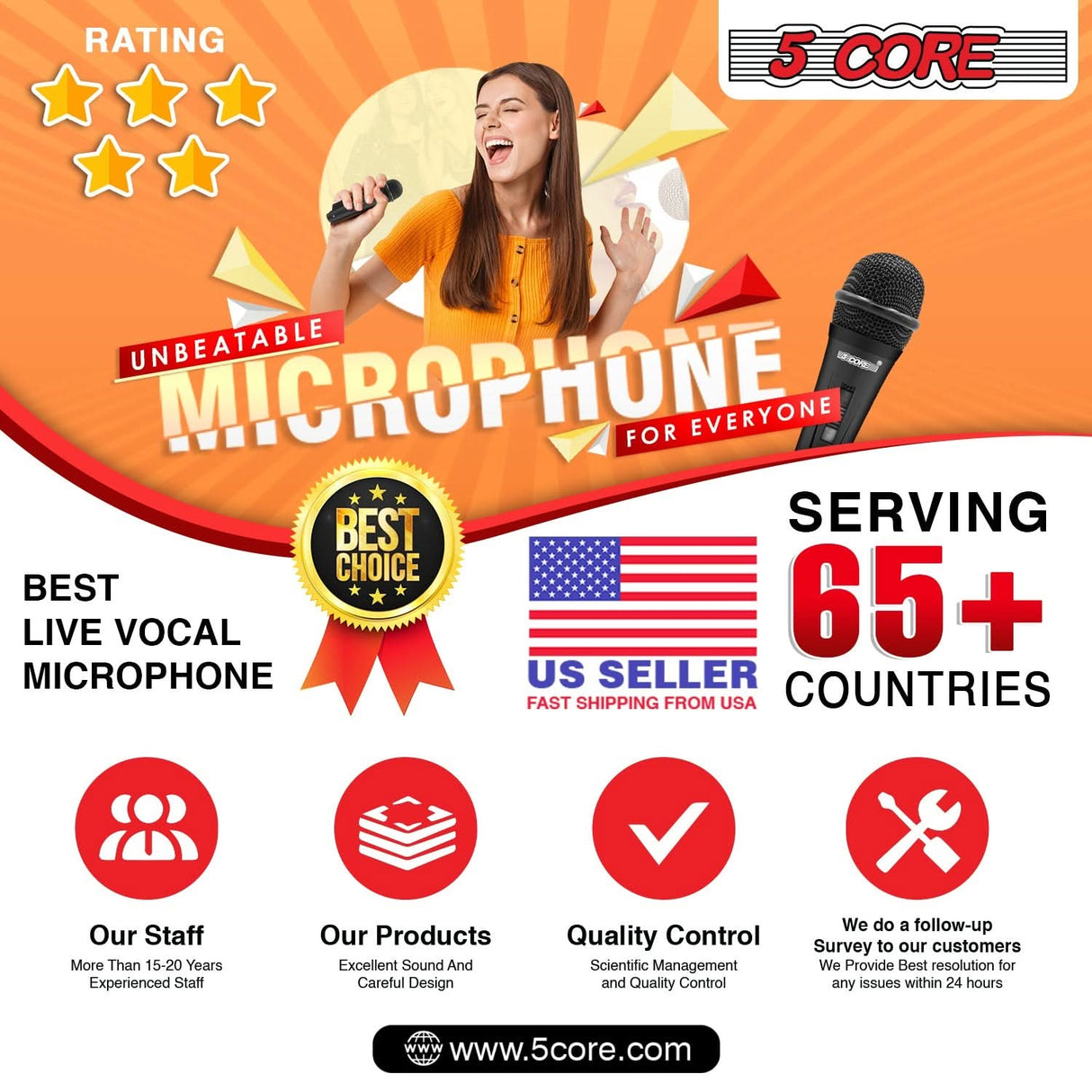 5Core XLR Microphone Dynamic Mic Karaoke Singing Studio Mics Handheld Microfono