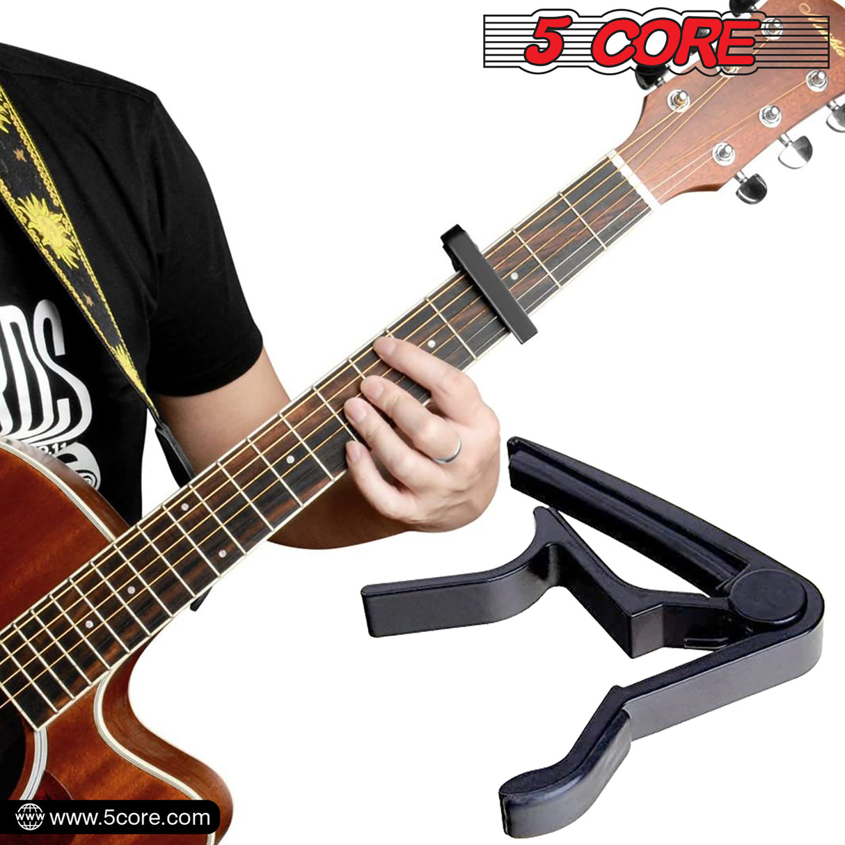 5 Core Guitar Capo Black | 6-String Capo for Acoustic and Electric Guitars, Bass, Mandolin, Ukulele- CAPO BLK 1Pc